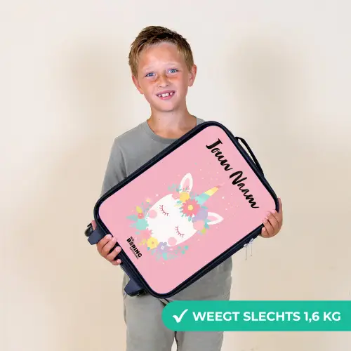 Eenhoorn - Bloemen - Roze Kinderkoffer - Zwart klein -sfeer4_NL