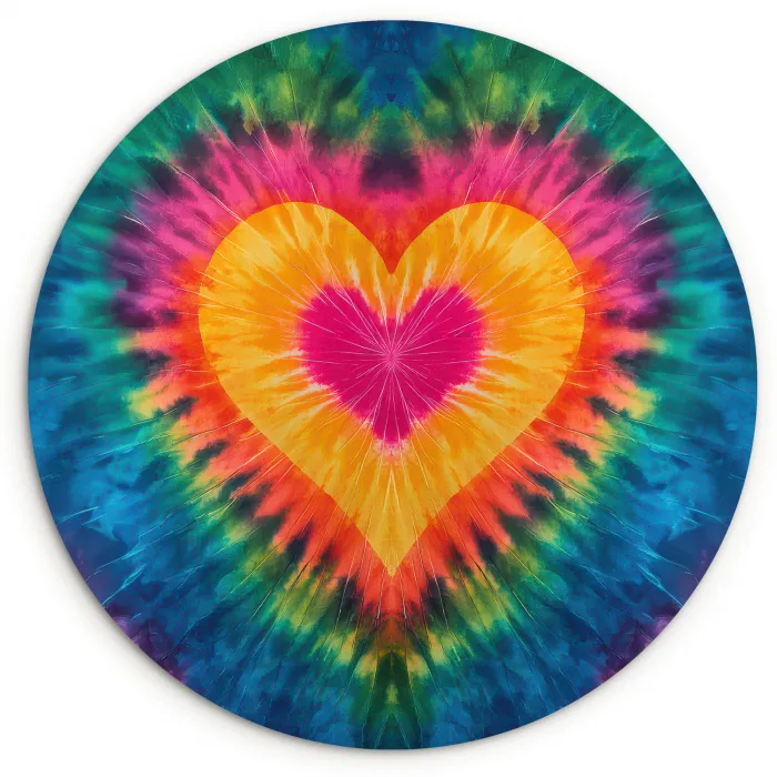Hart - Tie Dye - Kleurrijk Wandcirkel kunststof plaat 5mm dik klein -3d