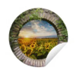 Zonnebloemen - Doorkijk - Bloemen - Zon Wandcirkel tuinposter met ringen klein -3d