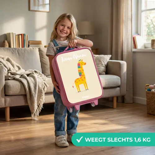 Giraffe - Dier - Kleurrijk Kinderkoffer - Roze klein -sfeer2_NL