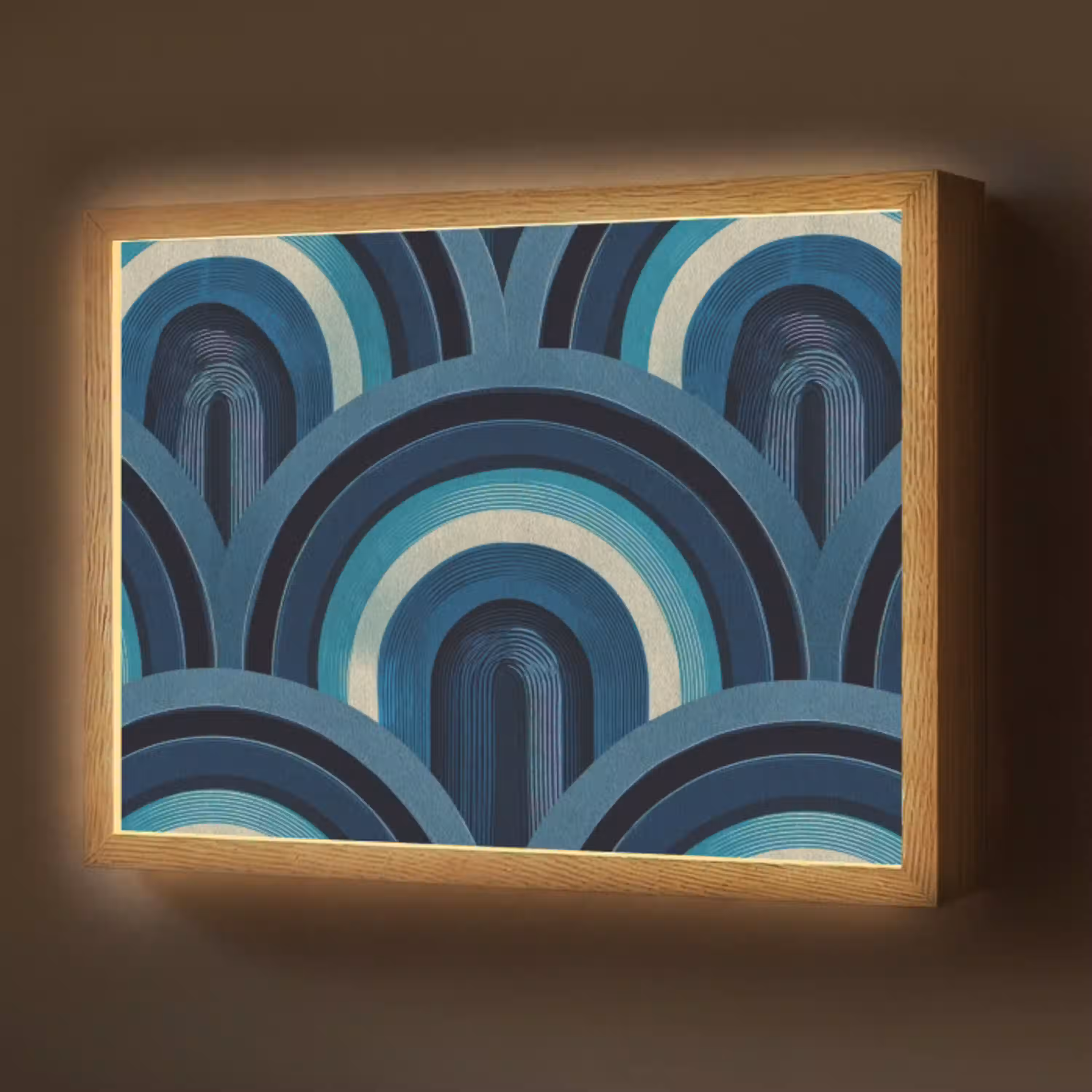 Bogen - Geometrisch - Patroon - Blauw - Retro Light Box met batterij (Wandlamp) middel 907 -z3d_website