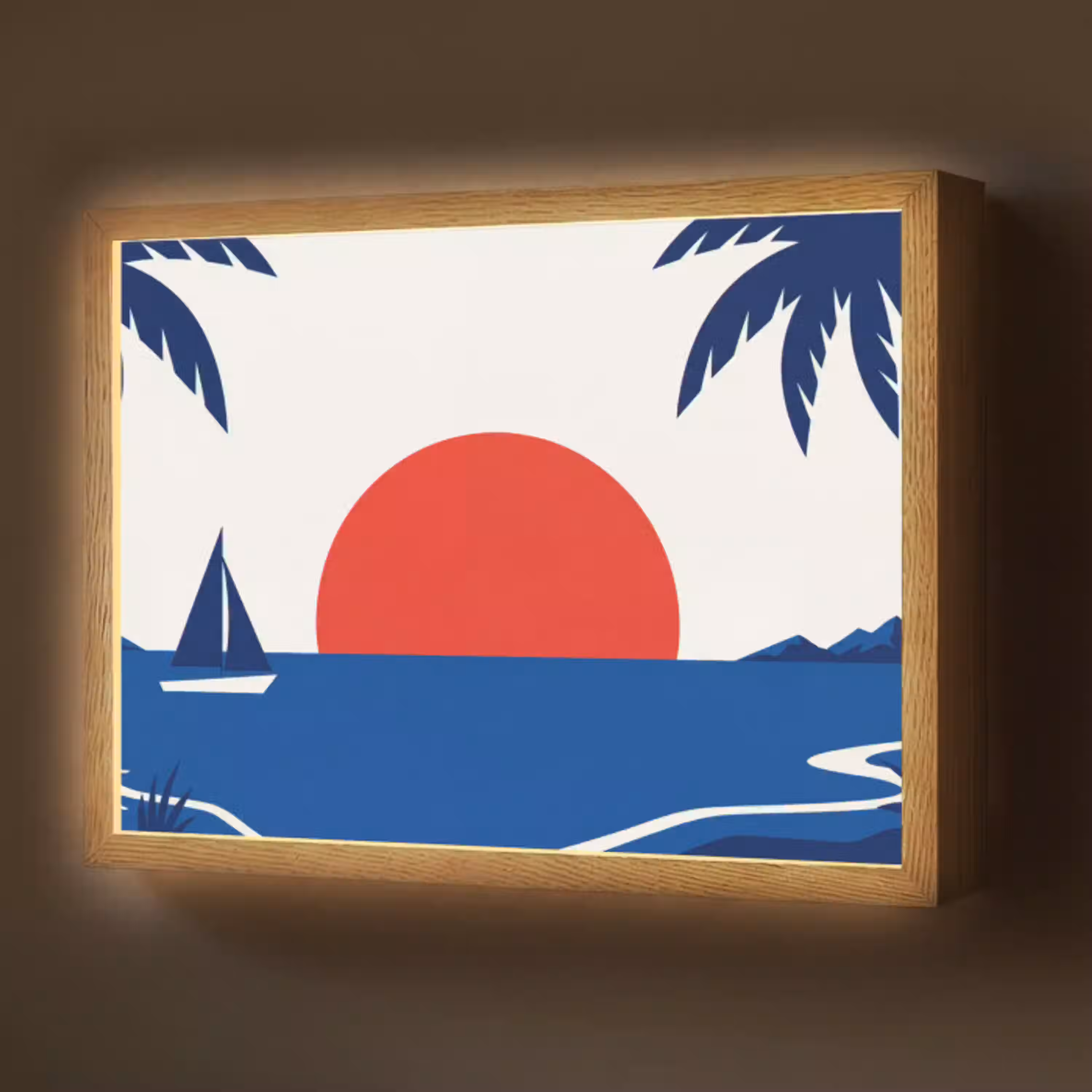 Zonsondergang - Zee - Palmboom - Tropisch - Modern Light Box met batterij (Wandlamp) middel -z3d_website