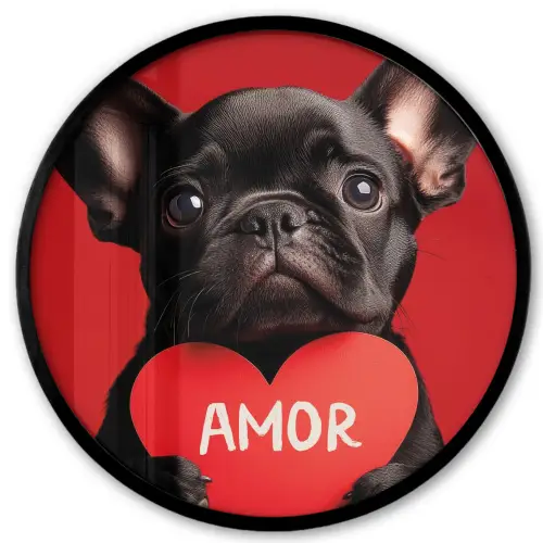 Amor - Hond  - Hartje - Rood Fotolijst rond zonder passe partout klein -3d