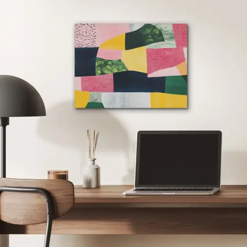 Abstract - Roze - Lappen - Vormen - Geel PET vilt klein -sfeer5