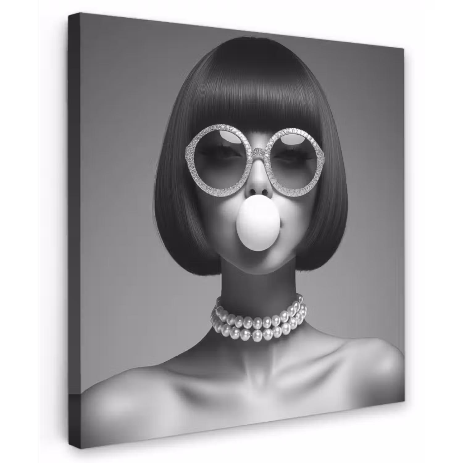 Canvas schilderij - Vrouw - Zwart Wit - Ketting - Zonnebril