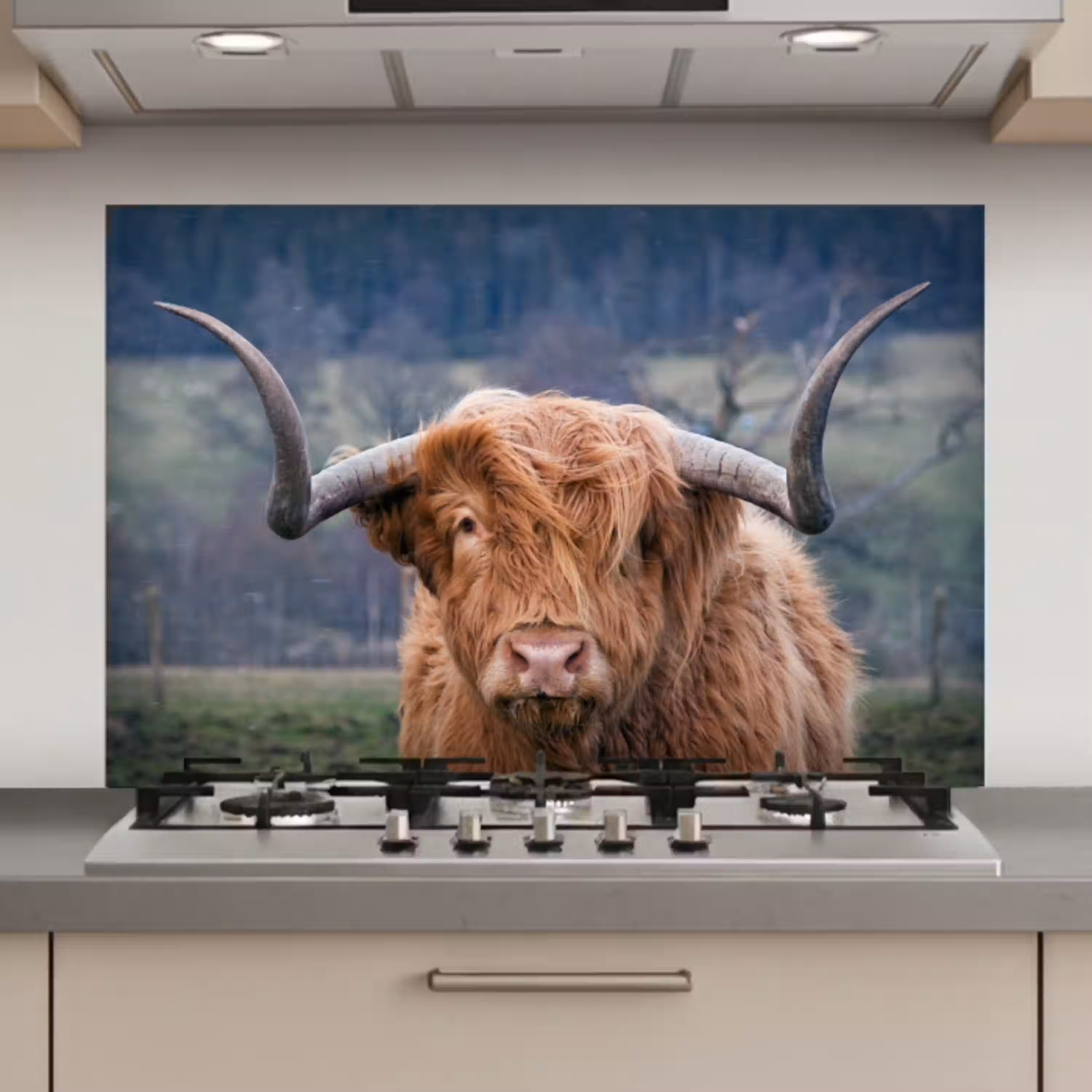 Schotse Hooglander - Koeienkop - Landschap - Natuur - Koe keuken achterwand spatscherm klein -3d_website