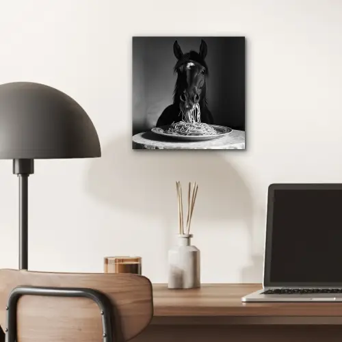 Paard - Bord - Pasta - Tafelkleed - Zwart Wit - Dieren aluminium wit klein -sfeer5