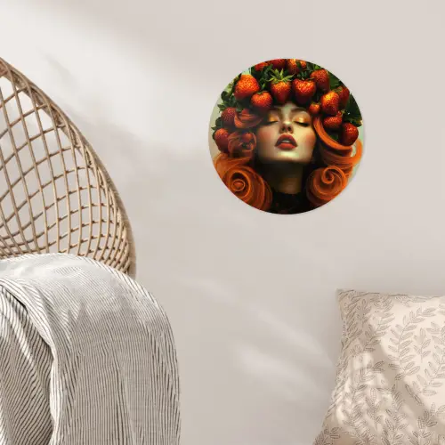Vrouw - Aardbeien - Kroon Wandcirkel behangsticker klein -sfeer4