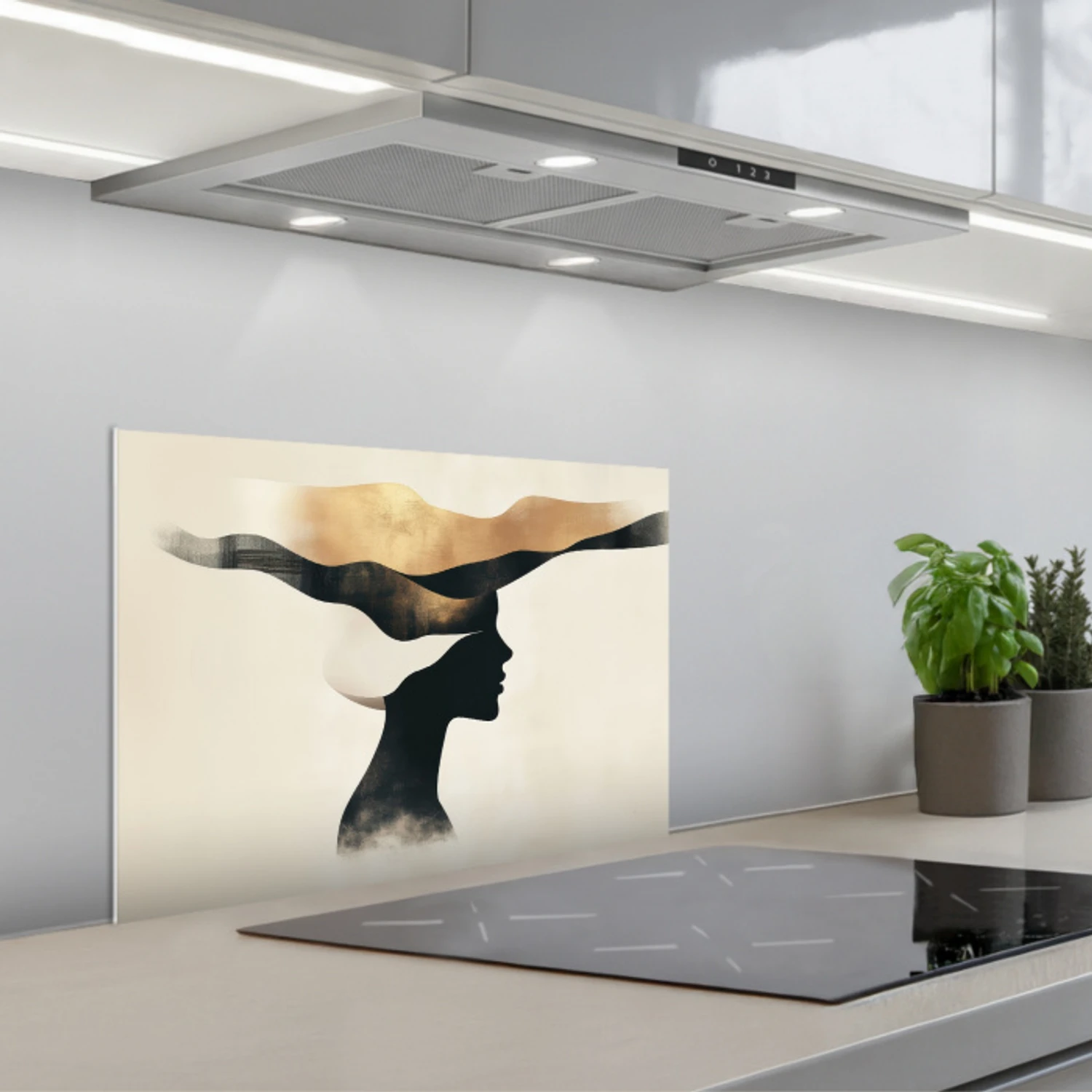 Vrouw - Golven - Zwart keuken achterwand spatscherm klein -3d_schuin
