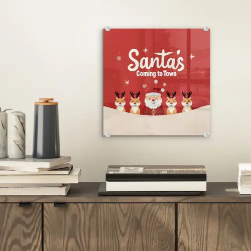 Illustratie - Kerstman - Rendieren - Rood plexiglas 5mm klein -sfeer1