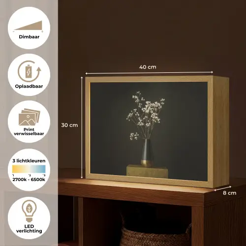 Bloembollen - Wit - Vaas - Minimalistisch Light Box met batterij (Wandlamp) middel -USP_websiteoverzichtNL