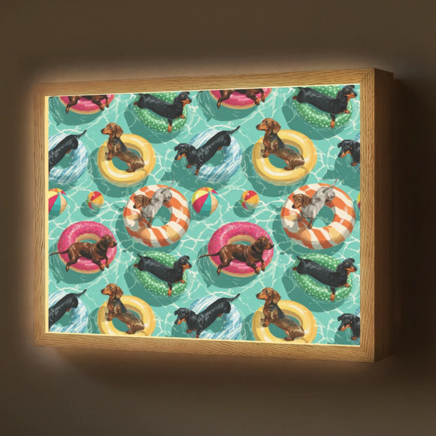 Teckels - Zwembad - Kleurrijk Light Box met batterij (Wandlamp) middel 907 -z3d_website