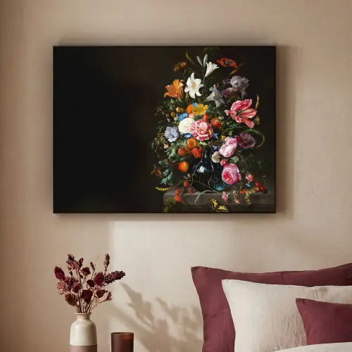 Oude meesters - Kunst - Vaas met bloemen - Jan Davidsz de Heem Textielframe zwart klein -sfeer1