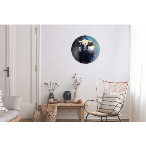 Stier - Zwart - Abstract - Horens Wandcirkel aluminium klein -woonkamer