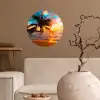 Palm - Zonsondergang - Horizon - Strand - Zee - Tropisch Wandcirkel behangsticker klein -sfeer1