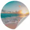Zonsondergang - Strand - Zee - Zomer - Blauw Wandcirkel behangsticker klein -3d
