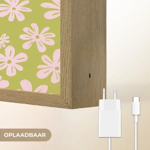 Bloemen - Roze - Getekend - Patroon Light Box met batterij (Wandlamp) middel -USP_websiteoplaadbaarNL