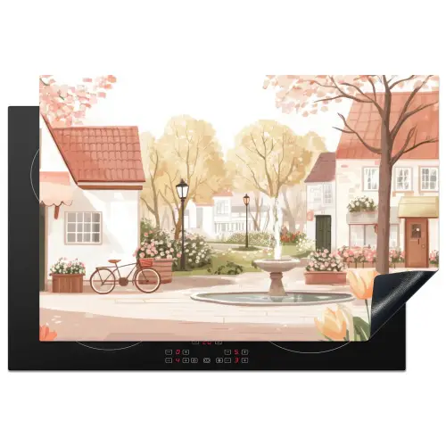 Dorpsplein - Fontein - Tulpen Inductie beschermer vinyl 3mm klein -3d