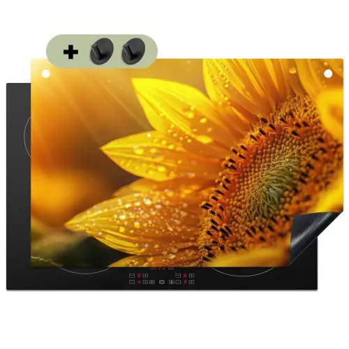 Zonnebloem - Dauwdruppels - Geel - Zonlicht Inductie beschemer met haakjes klein -3d
