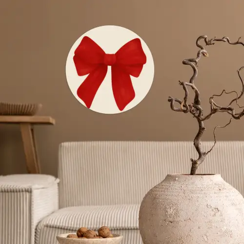Strik - Symmetrisch - Rood - Lint Wandcirkel behangsticker klein -sfeer1