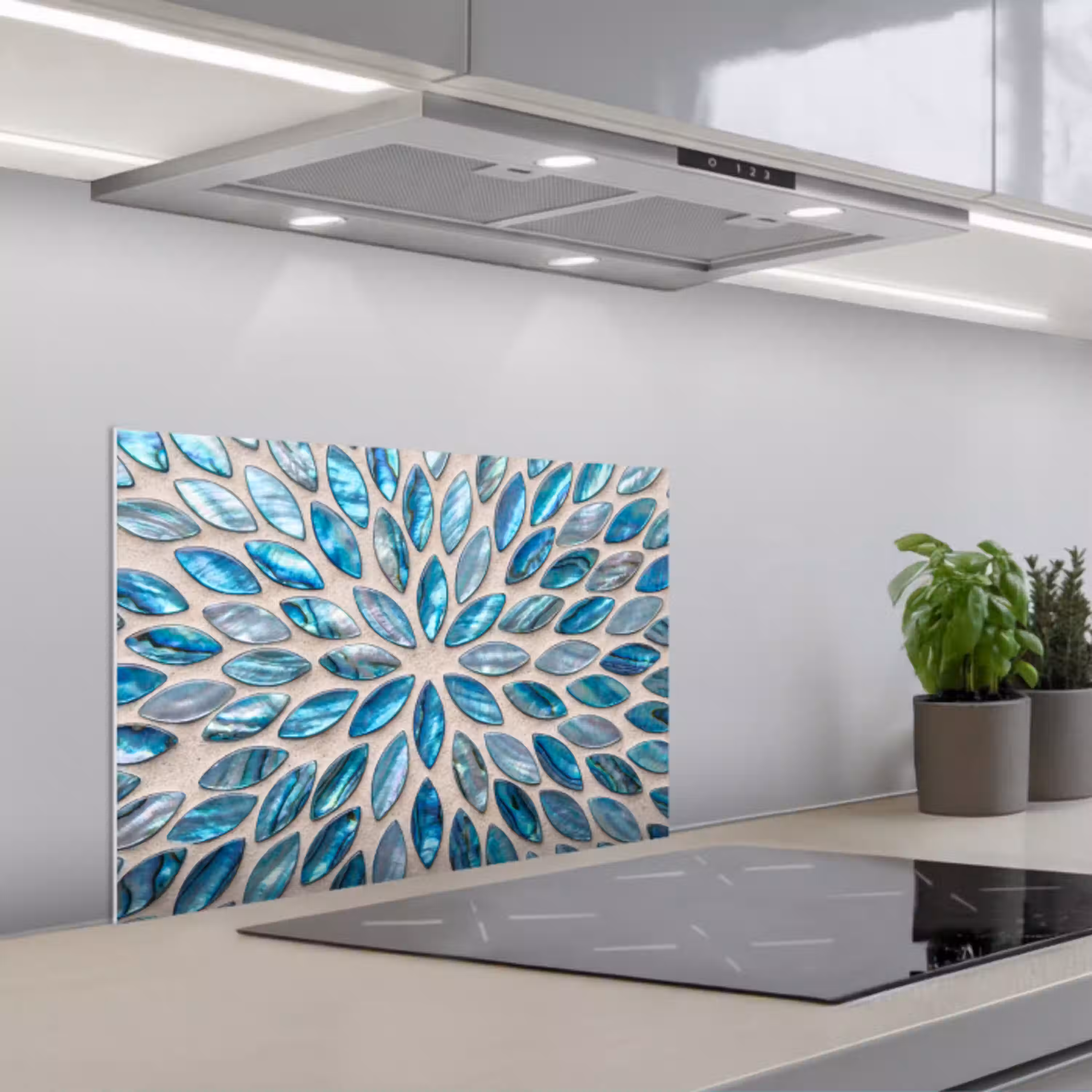 Patroon - Glans - Abstract - Blauw - Decoratie keuken achterwand spatscherm klein -3d_schuin