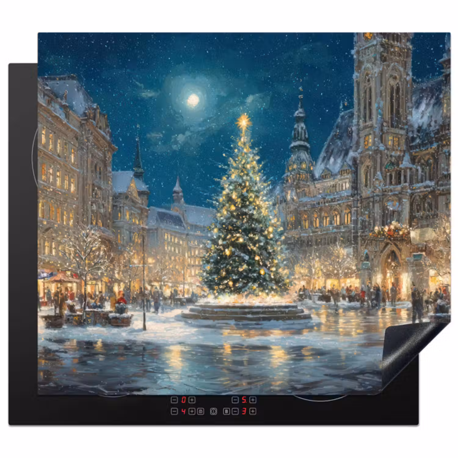 Inductie beschermer - Kerstnacht - Stadsplein - Meerkleurig