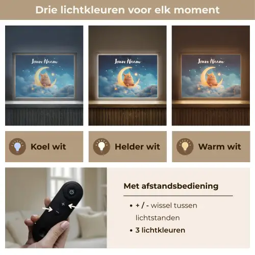 Knuffel - Monster - Maan - Wolken Light Box met batterij (Wandlamp kind) middel -USP_lichtkleurNL