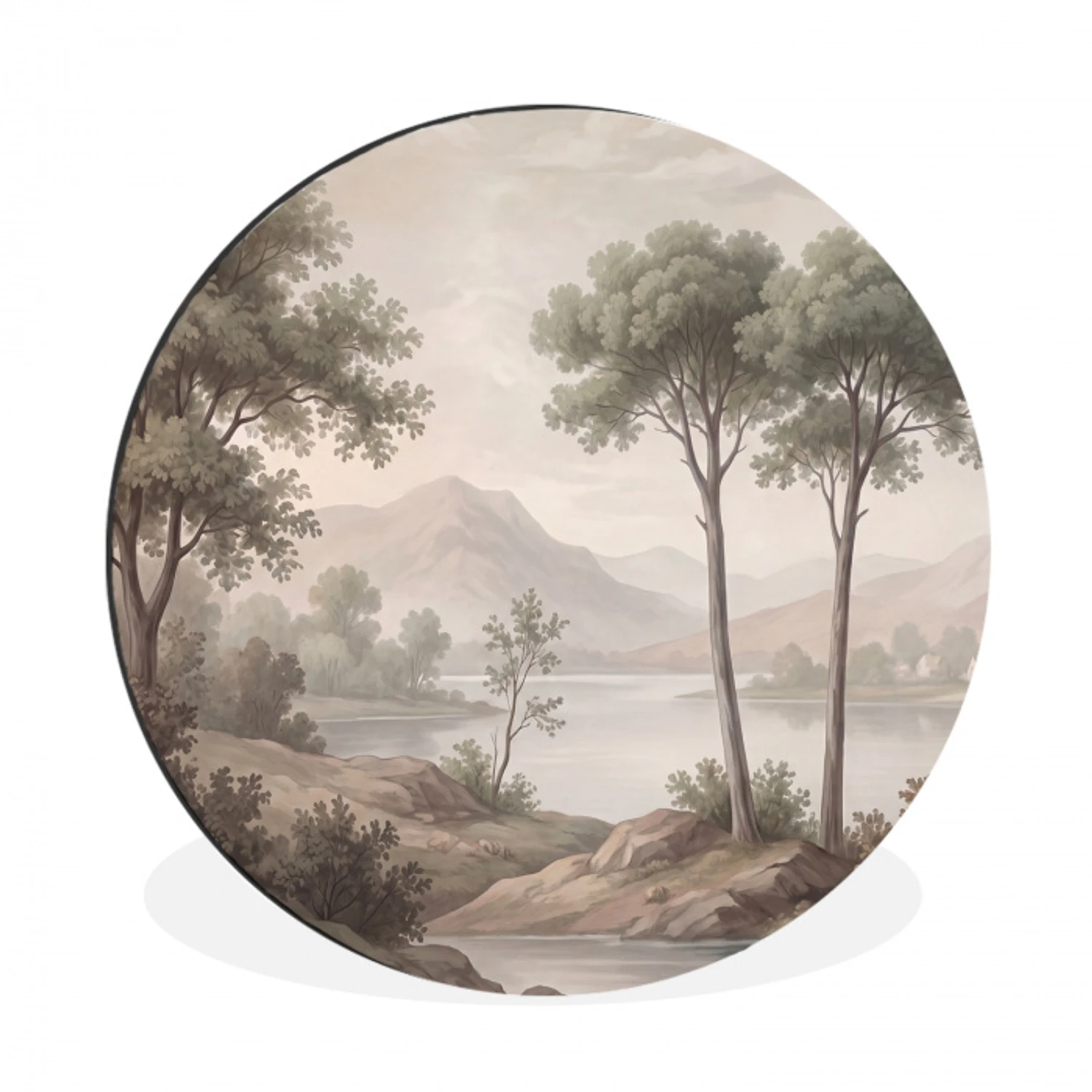 Bomen - Meer - Bergen - Illustratie Wandcirkel aluminium klein -3d