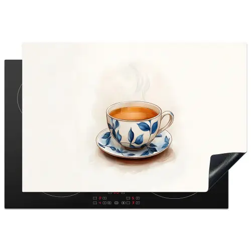 Theekop - Bladeren - Blauw Inductie beschermer vinyl 3mm klein -3d