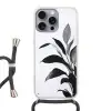 Plant - Bladeren - Minimalistisch - Zwart Hoesje iPhone 16 Pro Max met koord klein -3d