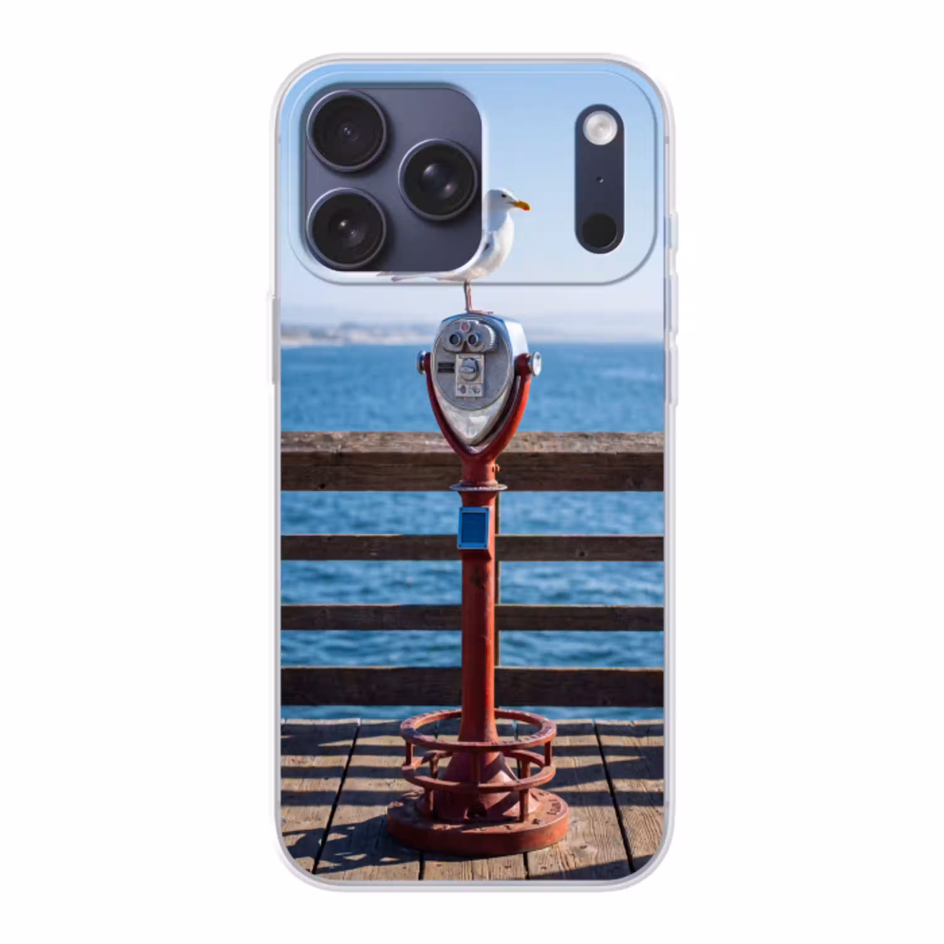 Vogel - Verrekijker - Kust - Zee - Blauw Telefoonhoesje iPhone 17 Pro Max klein -3d