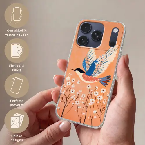 Vogel - Bloesemtakken - Warm - Kleurrijk Telefoonhoesje iPhone 17 Pro klein -sfeer3_NL