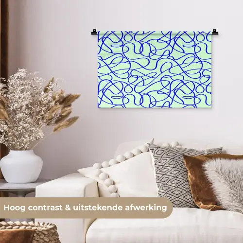 Mint - Blauw - Lijnen - Abstract Wandkleed katoen klein 269 -sfeer1