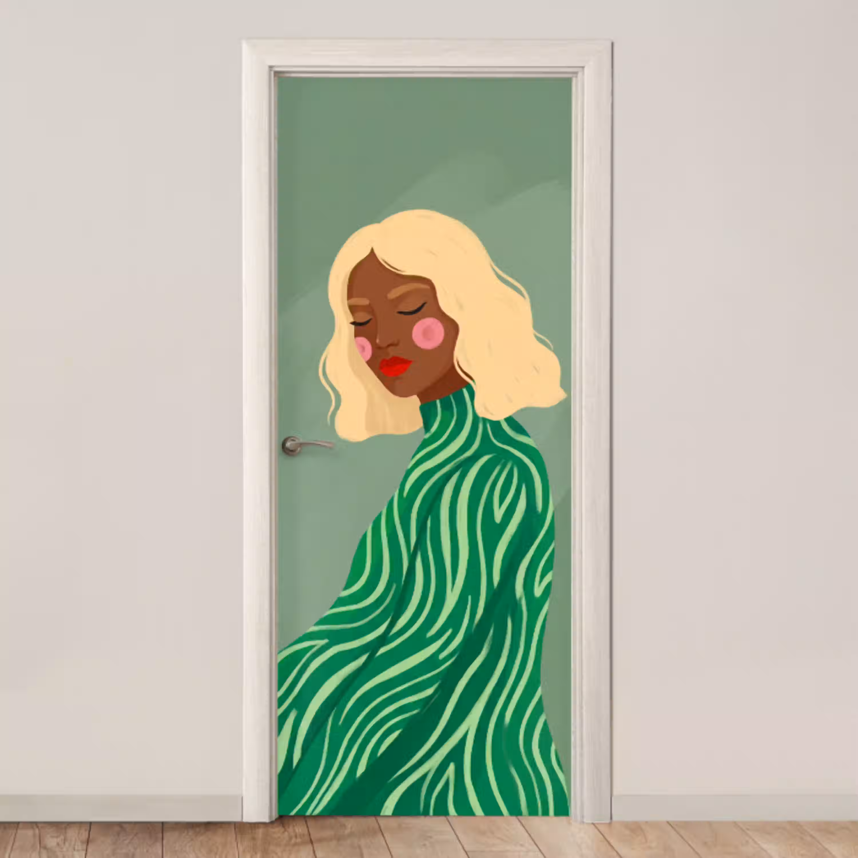 Vrouw - Portret - Illustratie - Modern - Groen deurposter klein -3d_beige