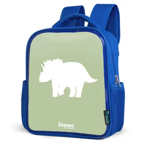 Groen met Triceratops dino Kinderrugzak - Blauw middel -schuin