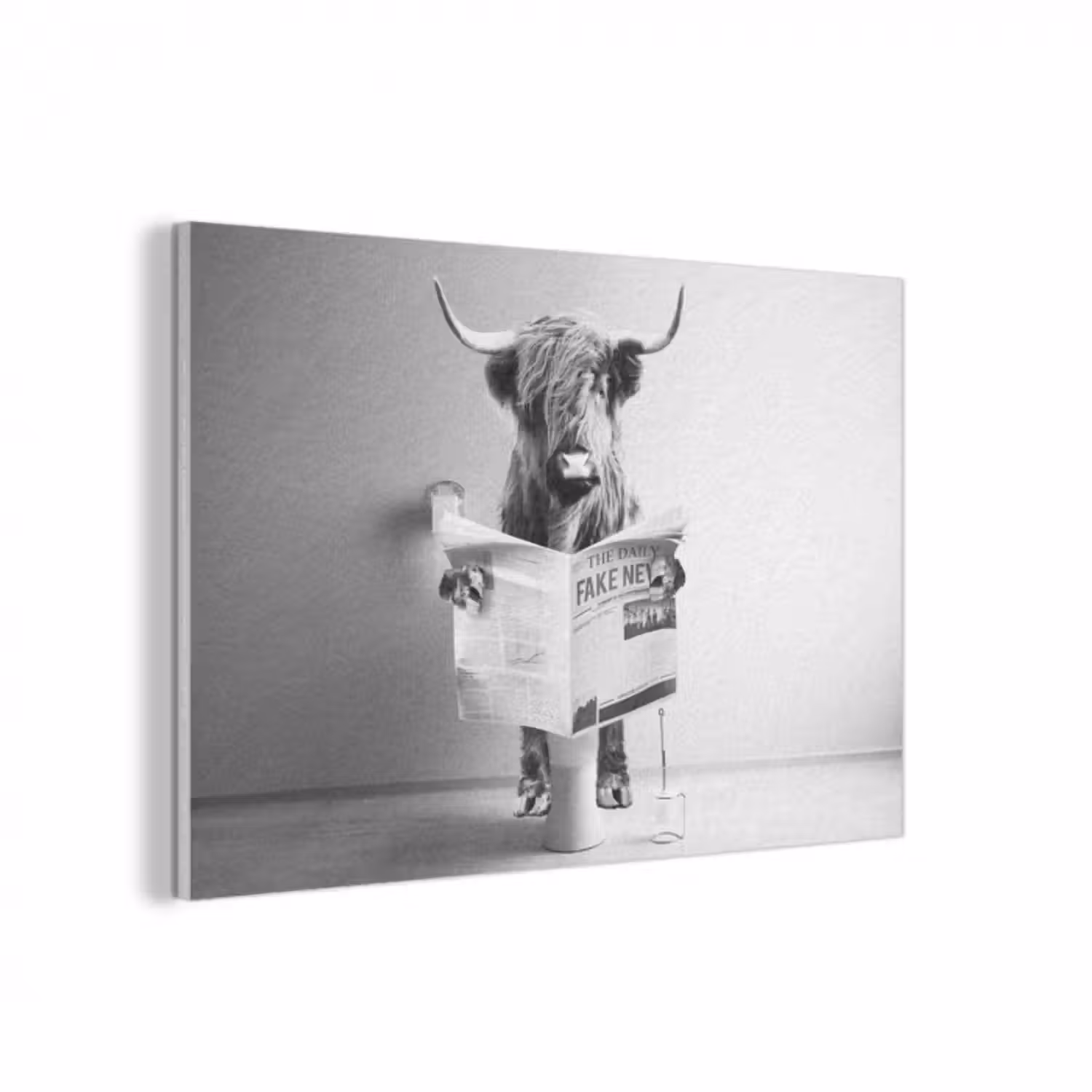 Akustikbild - WC - Toilette - Zeitung - Schottischer Highlander - Schwarz und Weiß