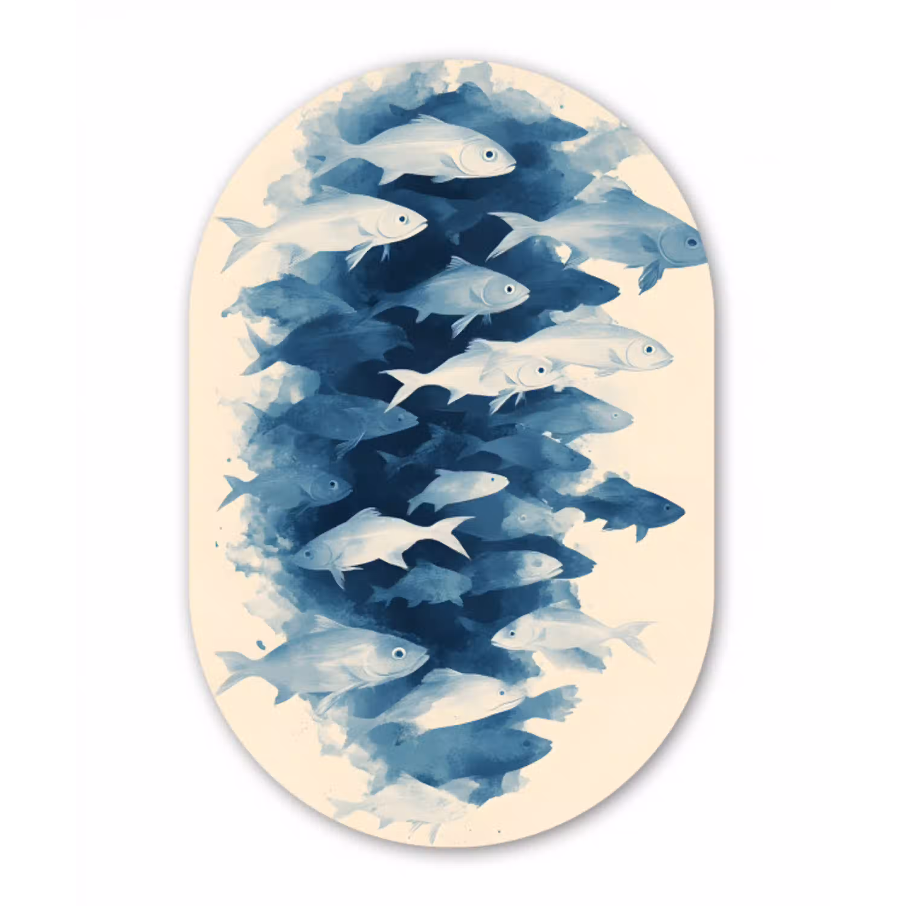 Vissen - Minimalistisch - Blauw Wandcirkel Ovaal Aluminium middel -3d