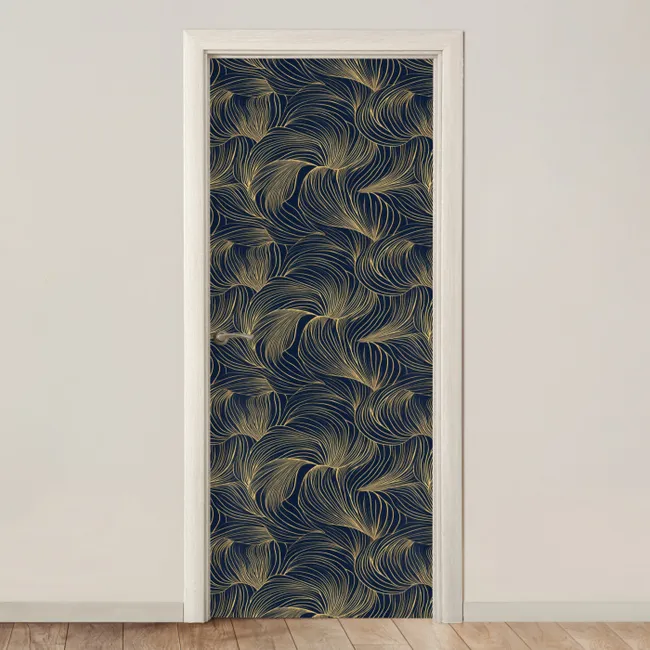 Deursticker - Abstract - Lijnen - Blauw - Goud