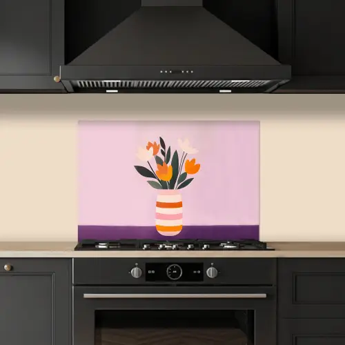 Tulpen - Vaas - Strepen - Paars keuken achterwand spatscherm klein -sfeer1