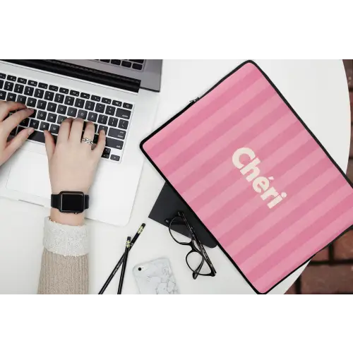 Gestreept - Roze - Chéri laptophoes neopreen klein -bureau