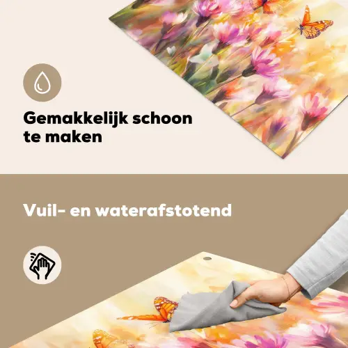 Vlinders - Oranje - Bloemen Inductie beschemer met haakjes klein -ky-schoon-nl