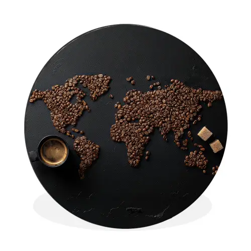 Wereldkaart - Espresso - Zwart Wandcirkel aluminium klein -3d