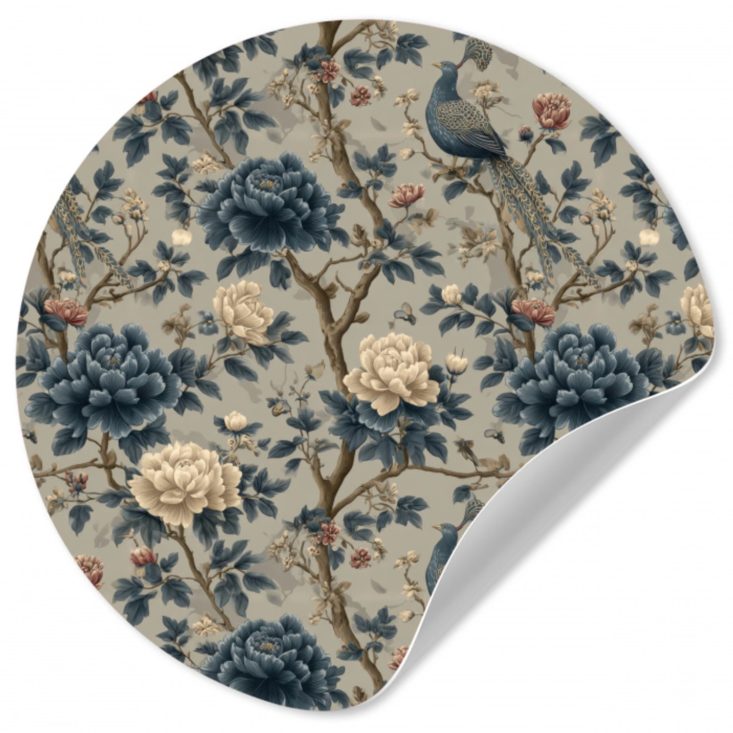 Pauw - Bloemen - Blauw Wandcirkel behangsticker klein 186 -3d