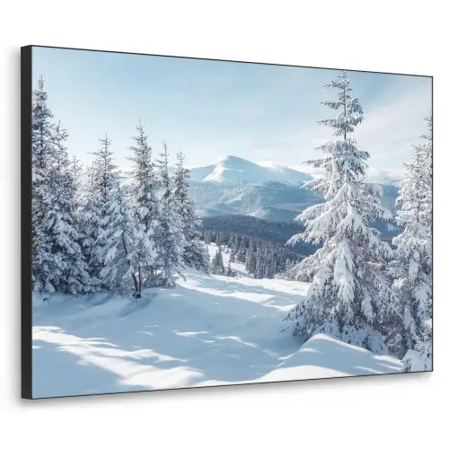 Winterlandschap - Natuur - Berg - Bomen - Sneeuw Textielframe zwart klein -3d