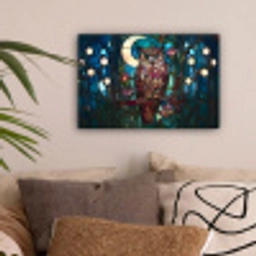 Uil - Mozaïek - Maan - Nacht canvas 2cm klein -sfeer1