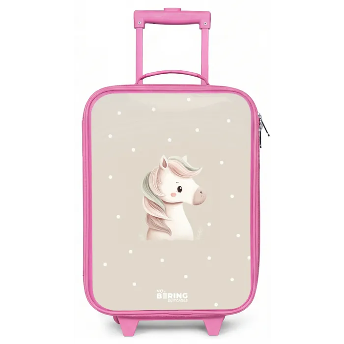 Pony omringd door stippen in beige kleuren Kinderkoffer - Roze klein -zz3dotto