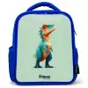 Dino - Dier - Groen - Oranje Kinderrugzak - Blauw middel -3d