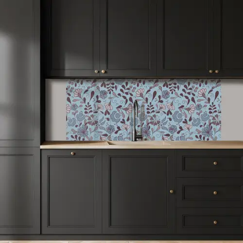 Patroon - Bloem - Grijs - Blauw keuken achterwand 2 middel 871 -sfeer1