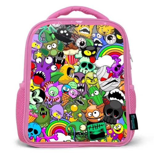 Chaotisch kleurrijk monster patroon Kinderrugzak - Roze middel -3d