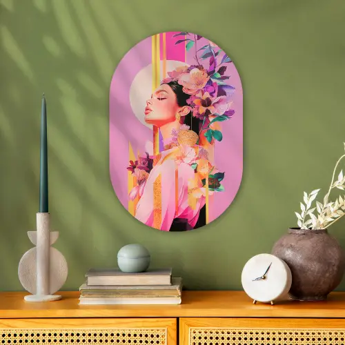 Vrouw - Bloemen - Paars - Abstract Wandcirkel Ovaal Forex klein -sfeer2